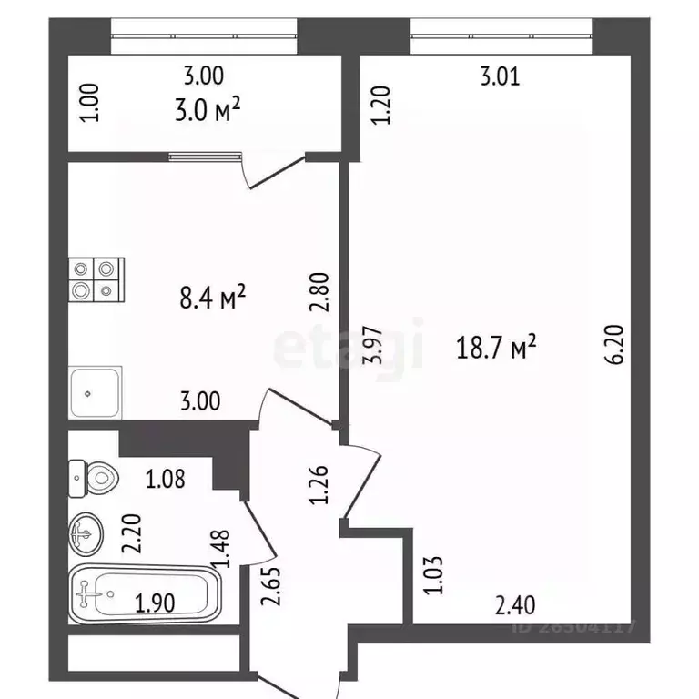 1-к кв. Севастополь ш. Лабораторное, 33к2 (33.8 м) - Фото 2