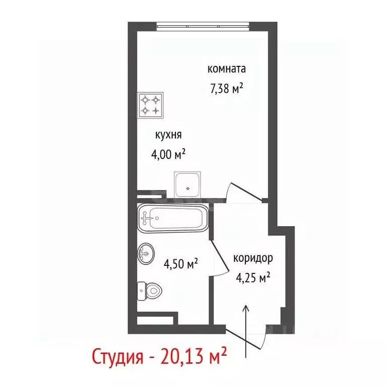 Студия Свердловская область, Екатеринбург ул. Тенистая, 6/4 (20.13 м) - Фото 2