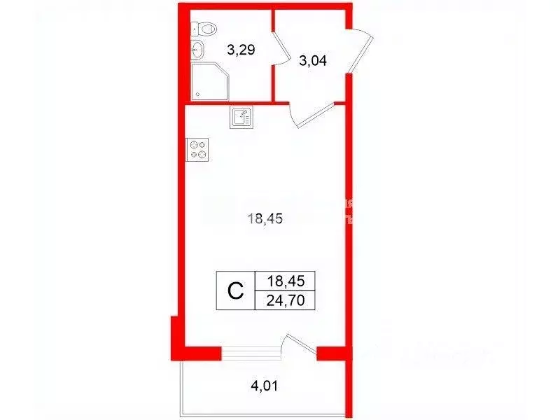 Квартира, студия, 24.7 м - Фото 1