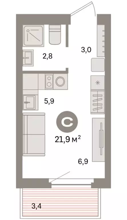 Квартира-студия: Екатеринбург, жилой район Сортировочный, микрорайон ... - Фото 2