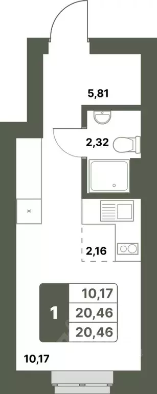1-к кв. Башкортостан, Уфимский район, с. Миловка  (20.46 м) - Фото 1