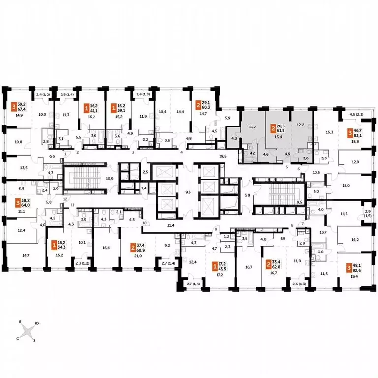 2-к. квартира, 61,8м, 15/43эт. - Фото 1