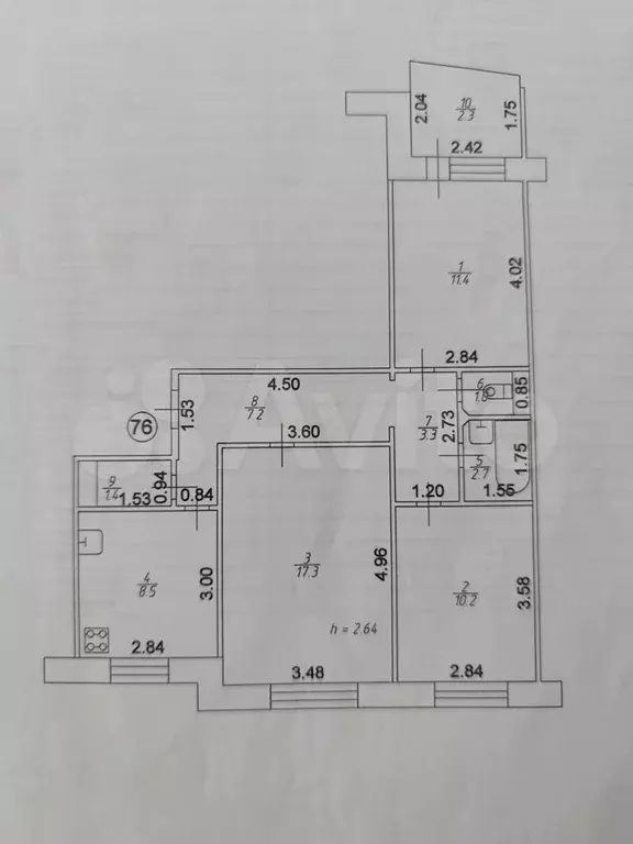 3-к. квартира, 63 м, 9/10 эт. - Фото 0