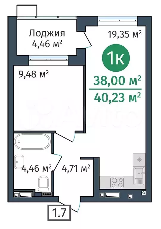 1-к. квартира, 40 м, 9/25 эт. - Фото 0