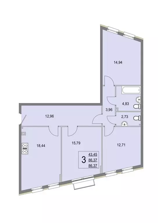 3-комнатная квартира: деревня Крюково, 6 (86.3 м) - Фото 0