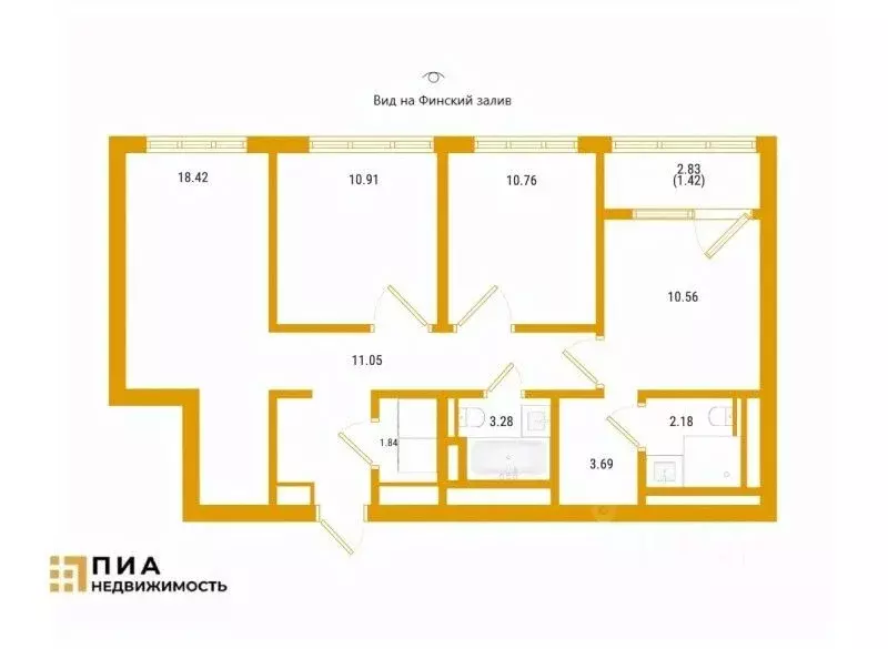 3-к кв. Санкт-Петербург просп. Крузенштерна, 13 (74.11 м) - Фото 1
