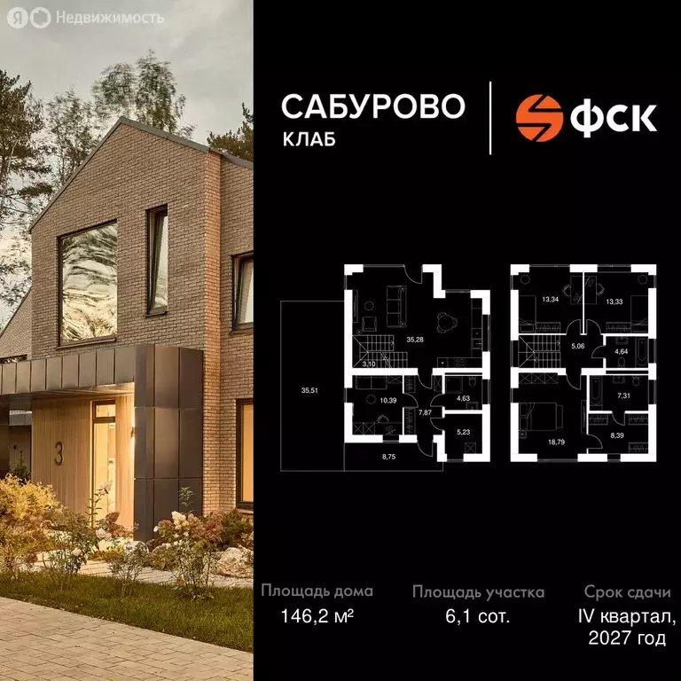 Дом в посёлок городского типа Сабурово, улица Юрия Лотмана (146.2 м) - Фото 1
