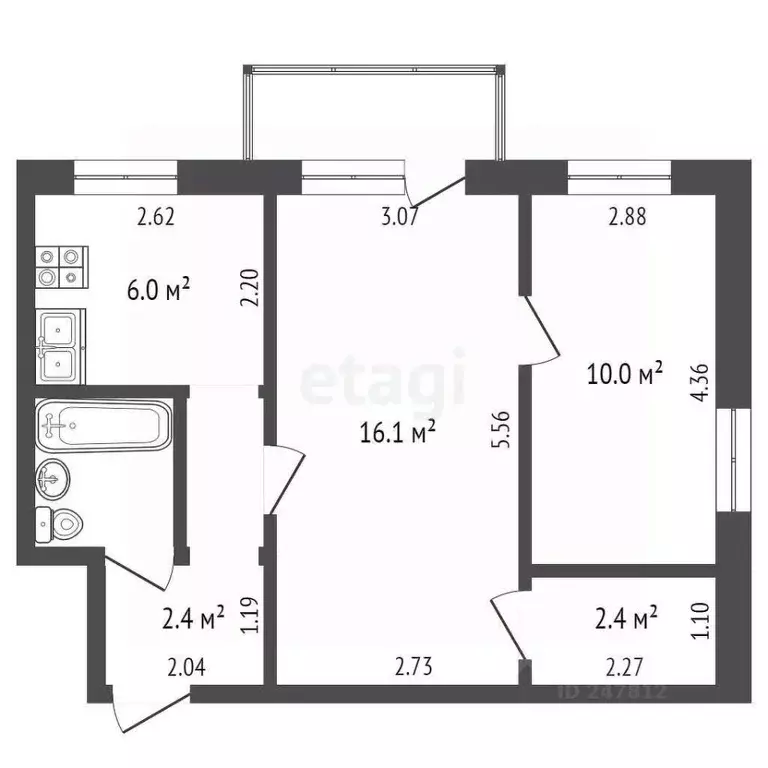 2-к кв. Московская область, Коломна ул. Гагарина, 62 (42.6 м) - Фото 1