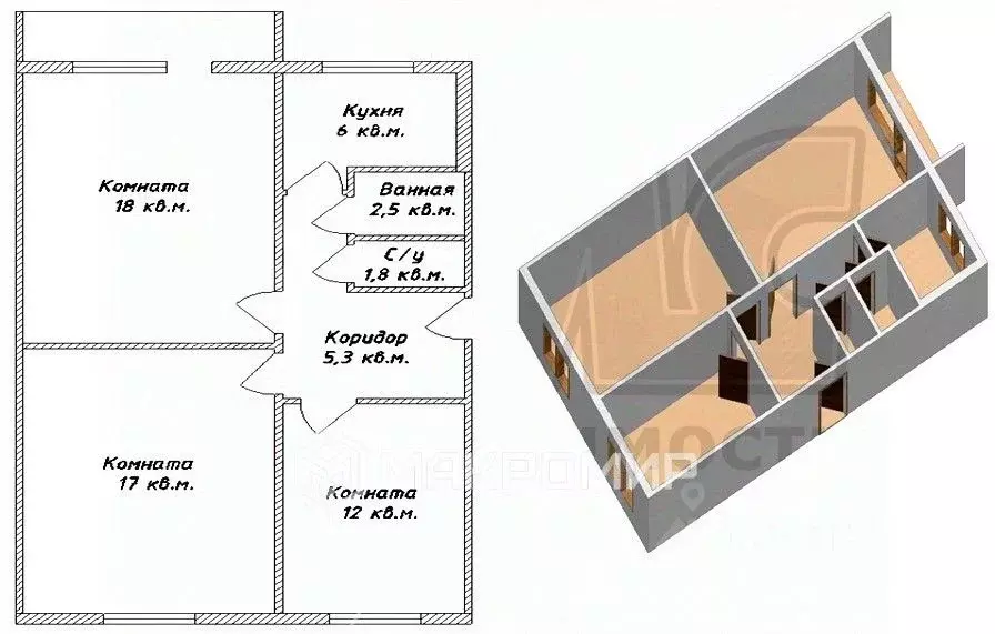 3-к кв. Челябинская область, Челябинск Комсомольский просп., 54 (63.0 ... - Фото 2
