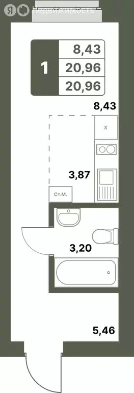 1-комнатная квартира: Уфимский район, село Миловка (20.96 м) - Фото 0