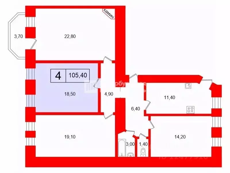 Комната Санкт-Петербург наб. Реки Пряжки, 40 (18.5 м) - Фото 2