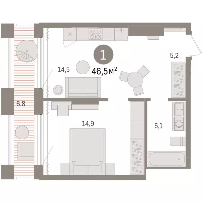 1-комнатная квартира: Тюмень, Краснооктябрьская улица, 4к3 (46.54 м) - Фото 2