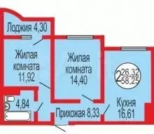 2-к. квартира, 58м, 14/17эт. - Фото 0