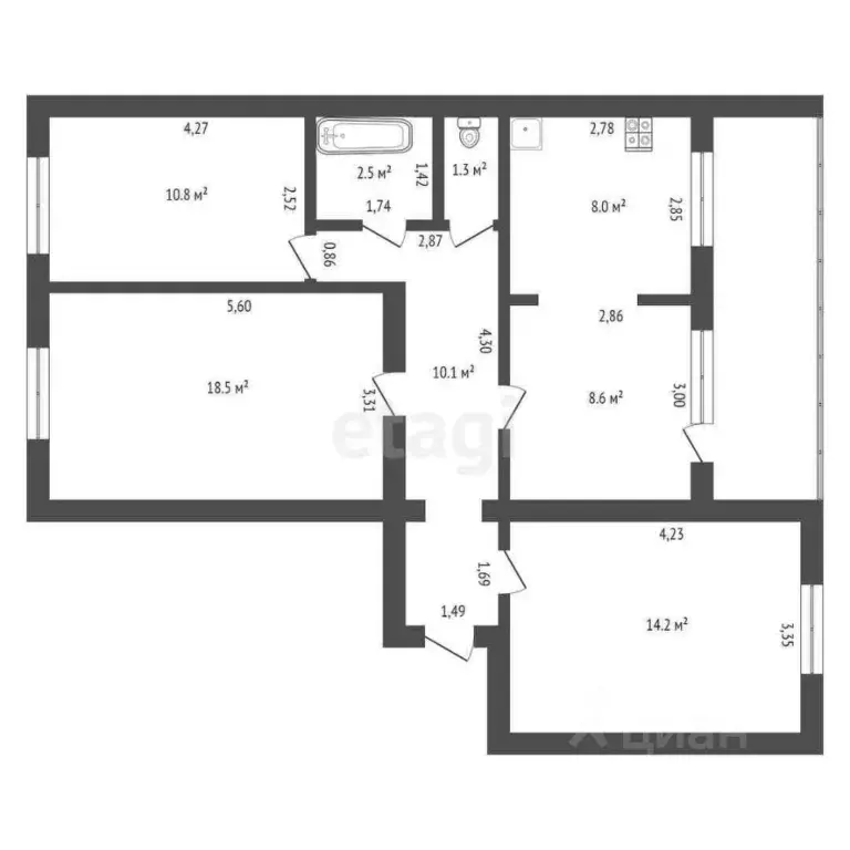 4-к кв. Амурская область, Райчихинск ул. Победы, 69 (74.0 м) - Фото 1