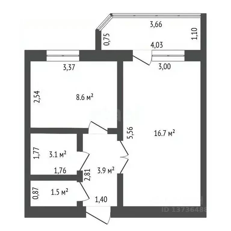 1-к кв. Амурская область, Благовещенск Студенческая ул., 43/1 (35.2 м) - Фото 1