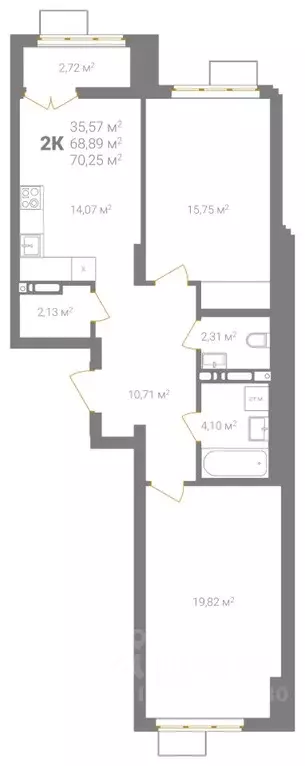 2-к кв. Нижегородская область, Нижний Новгород Ветеринарная ул. (70.25 ... - Фото 2