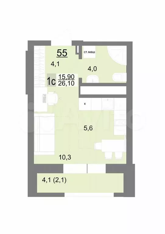 Квартира-студия, 26,1 м, 8/26 эт. - Фото 1