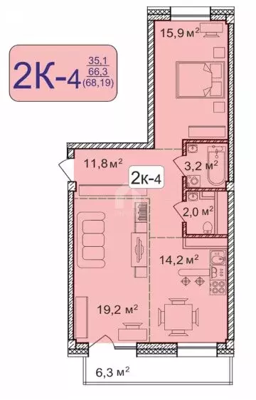 2-комнатная квартира: Улан-Удэ, 142-й микрорайон (68.19 м) - Фото 0