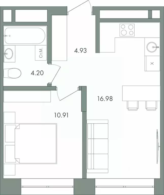 1-к кв. Ханты-Мансийский АО, Сургут ул. Крылова (37.02 м) - Фото 0