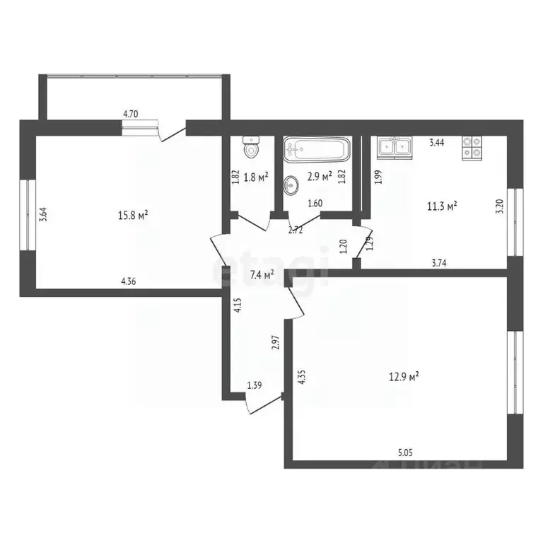 2-к кв. Тамбовская область, Тамбов Красная ул., 13 (61.1 м) - Фото 2