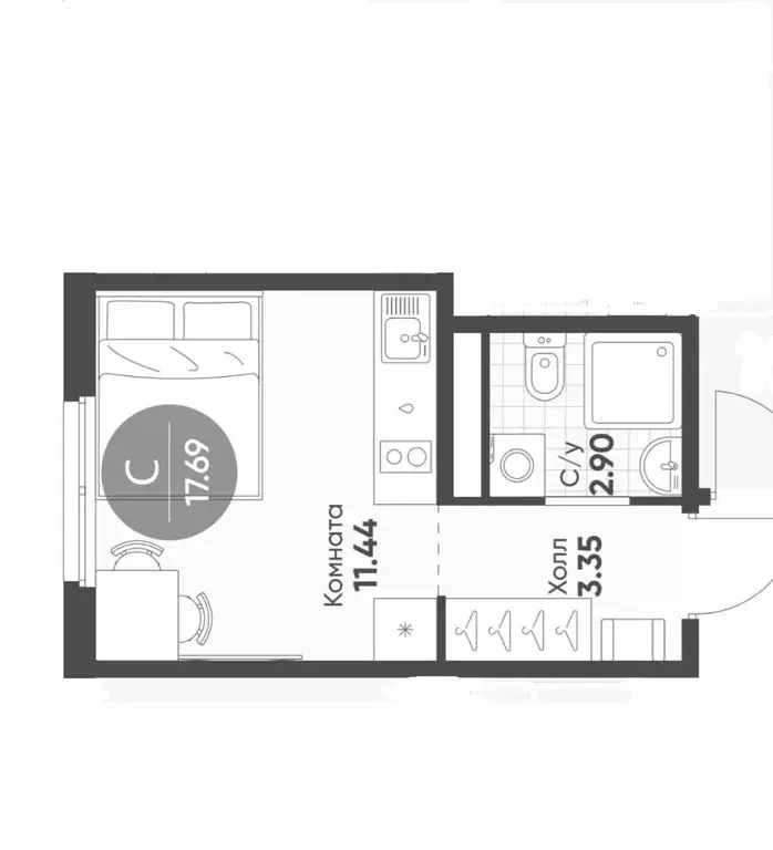 Студия Санкт-Петербург Московское ш., 13ЖЗ (17.69 м) - Фото 0