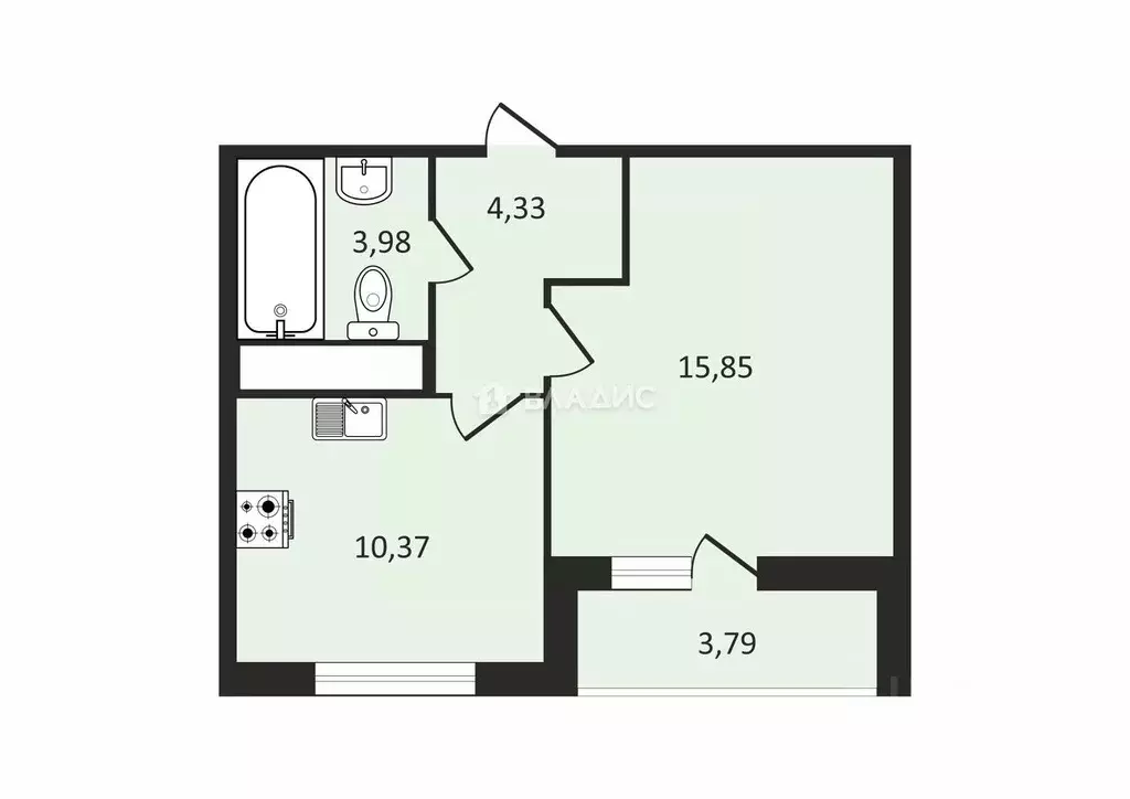 1-к кв. Санкт-Петербург ул. Типанова, 23с1 (36.42 м) - Фото 1