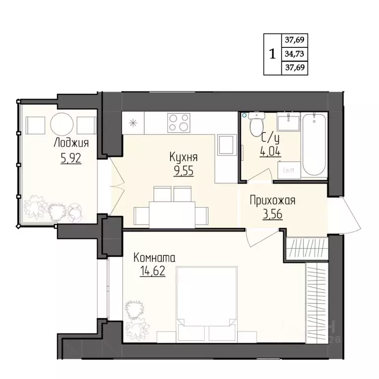1-к кв. Ярославская область, Ярославль ул. Жуковского, 8 (34.73 м) - Фото 1