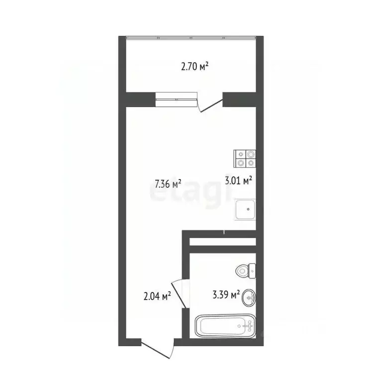 Студия Тюменская область, Тюмень ул. Новоселов, 117 (16.0 м) - Фото 2