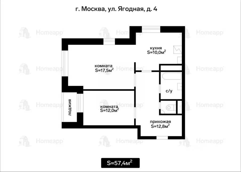 2-к кв. Москва Ягодная ул., 4 (57.4 м) - Фото 1