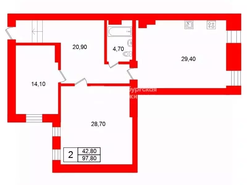 2-к кв. Санкт-Петербург 2-я Красноармейская ул., 9/3 (97.8 м) - Фото 2
