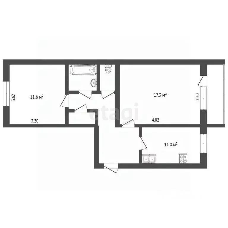2-к кв. Калужская область, Калуга ул. Пестеля, 1/90 (52.0 м) - Фото 1