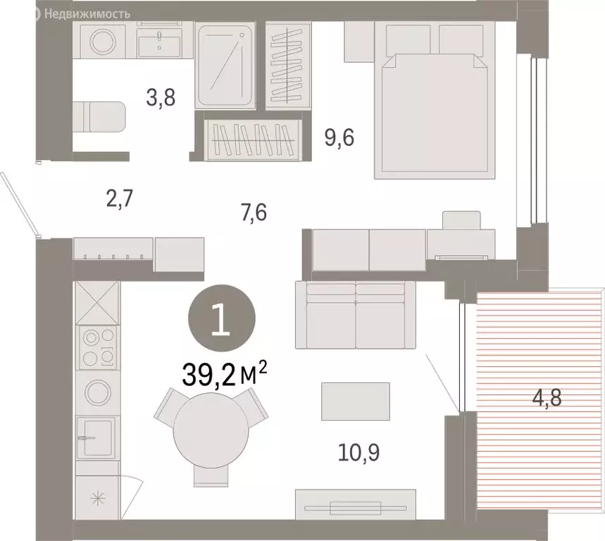 1-комнатная квартира: Новосибирский район, рабочий посёлок Краснообск, ... - Фото 1