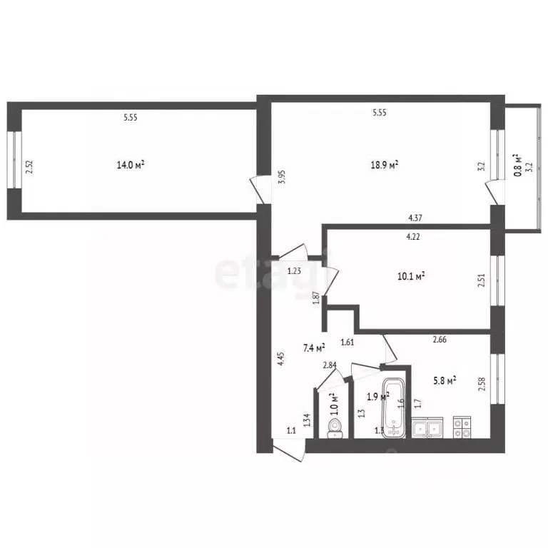 3-к кв. Башкортостан, Стерлитамак ул. Дружбы, 44А (59.1 м) - Фото 1