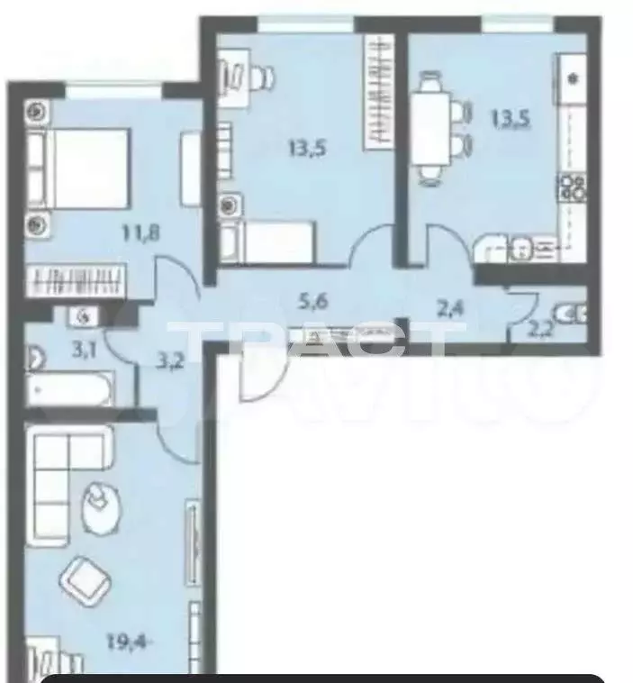 3-комнатная квартира: Воронеж, переулок Калашникова, 2 (75.1 м) - Фото 1