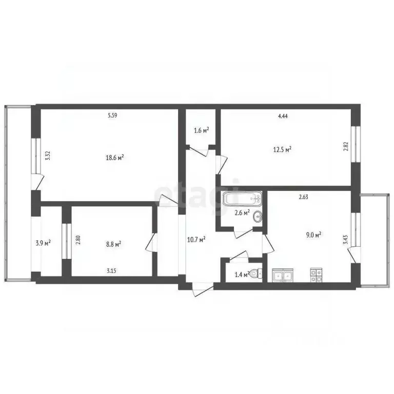 3-к кв. Севастополь ул. Генерала Хрюкина, 12 (69.1 м) - Фото 2