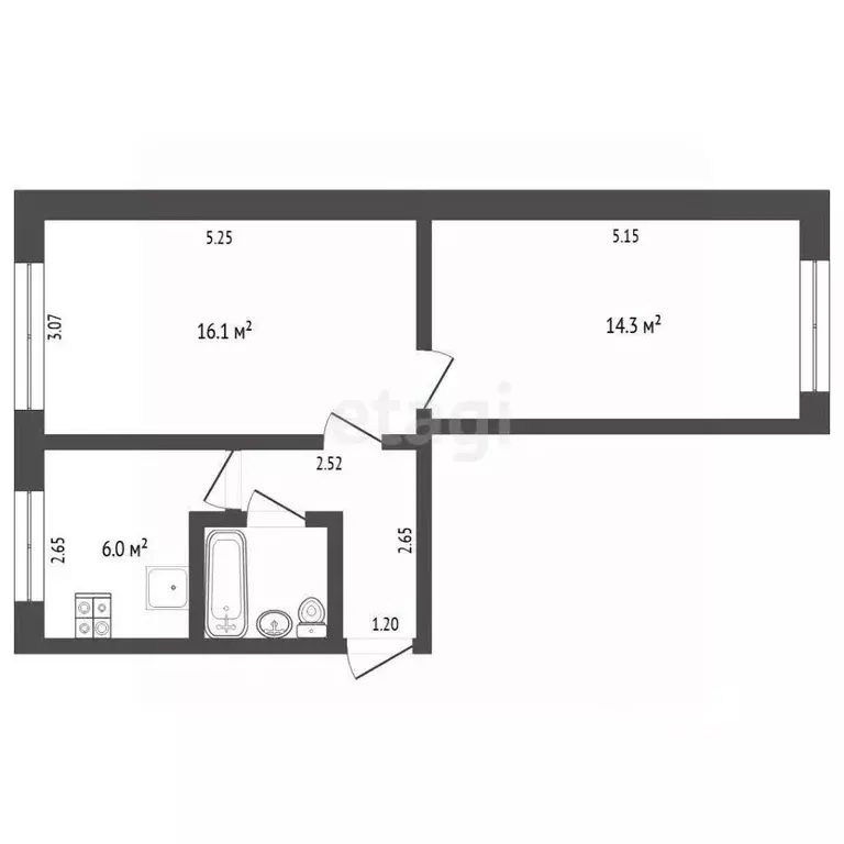 2-к кв. Тюменская область, Тюмень Одесская ул., 24А (45.3 м) - Фото 1
