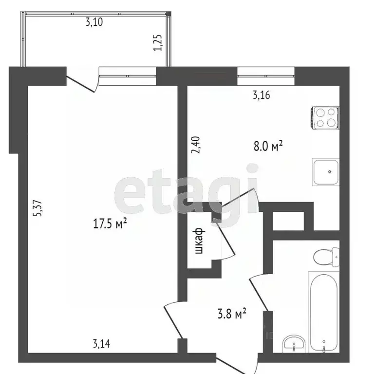 1-к кв. Крым, Симферополь ул. Лермонтова (36.0 м) - Фото 1