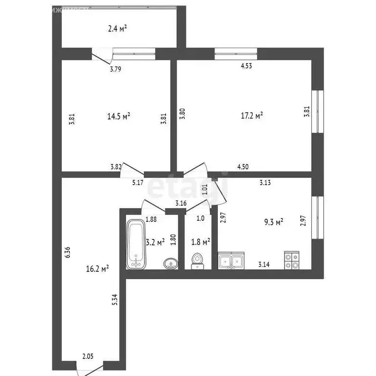 2-комнатная квартира: Саранск, Севастопольская улица, 36 (62.2 м) - Фото 1