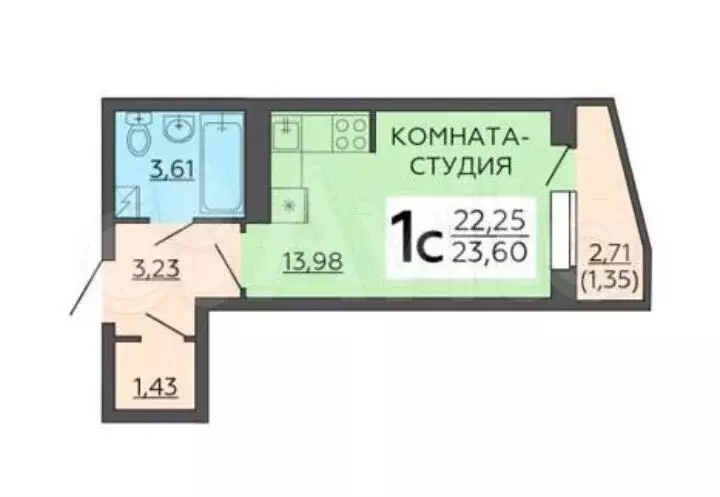 Квартира-студия, 23,6 м, 8/17 эт. - Фото 0