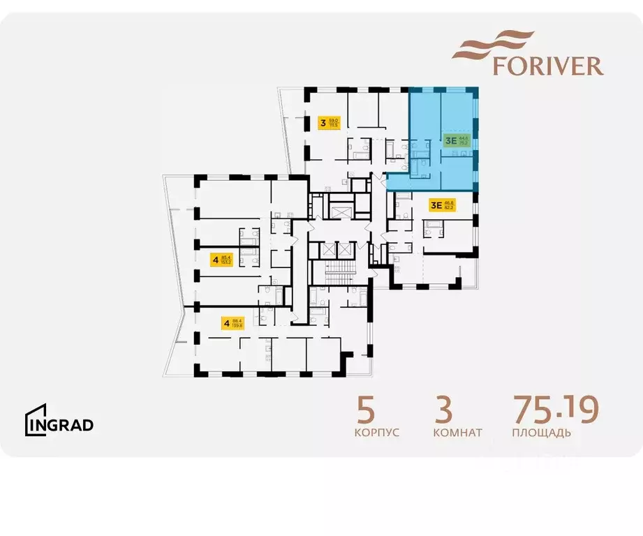 3-к кв. Москва Г мкр, Форивер жилой комплекс, 5 (75.19 м) - Фото 1
