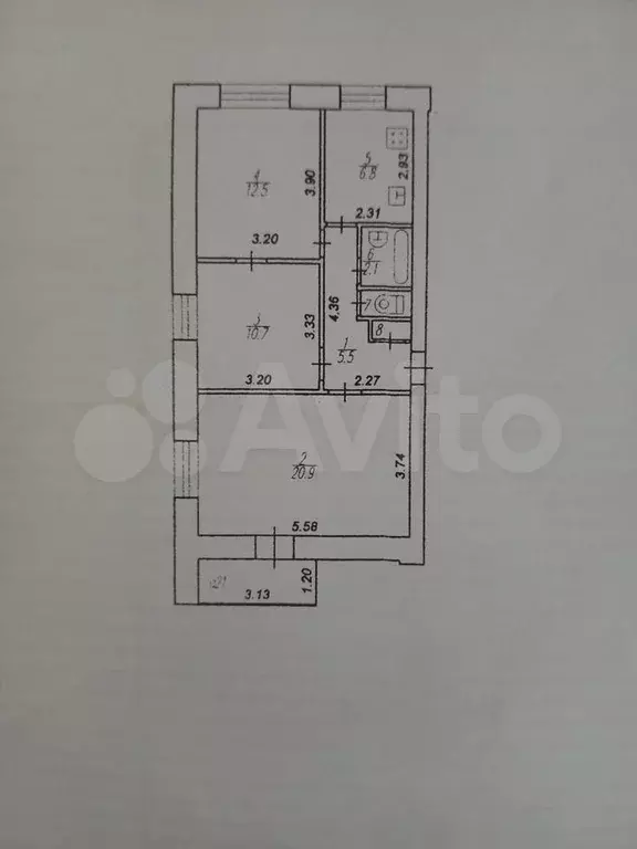 3-к. квартира, 60,2 м, 6/9 эт. - Фото 0