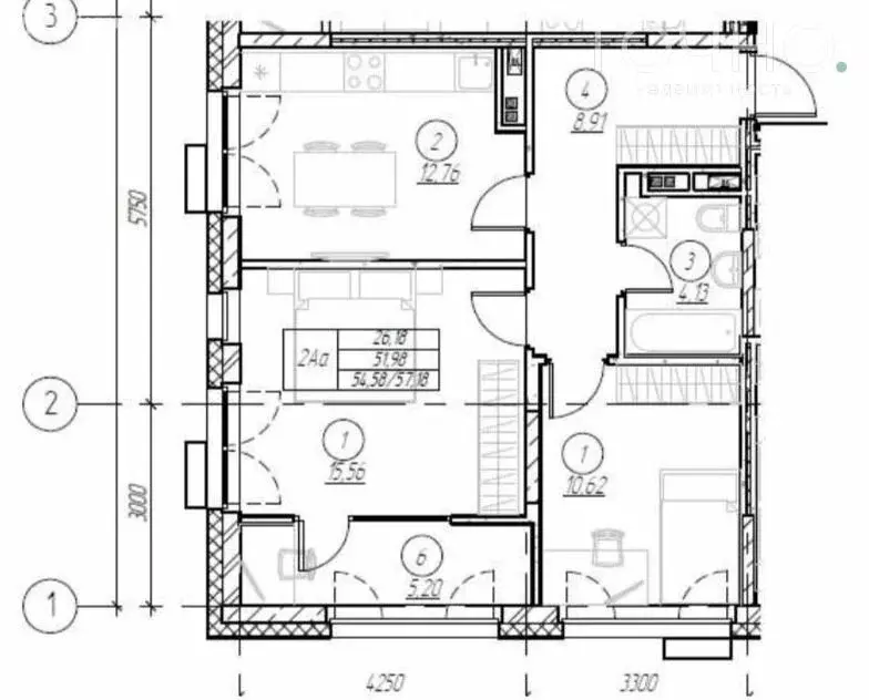 2-комнатная квартира: Пенза, Октябрьский район (57.18 м) - Фото 1