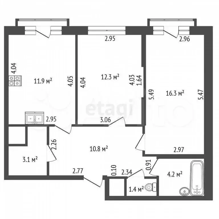 2-к. квартира, 60 м, 20/26 эт. - Фото 0