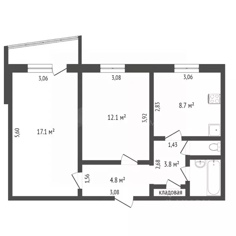 2-к кв. Тюменская область, Тюмень ул. Прокопия Артамонова, 4 (48.6 м) - Фото 2