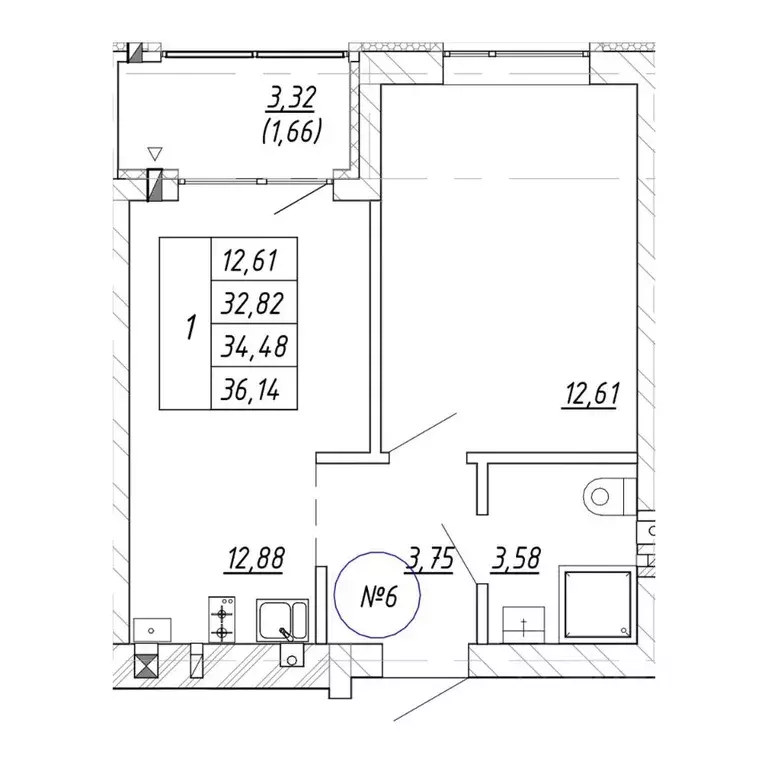 1-к кв. Калининградская область, Зеленоградск  (36.14 м) - Фото 1