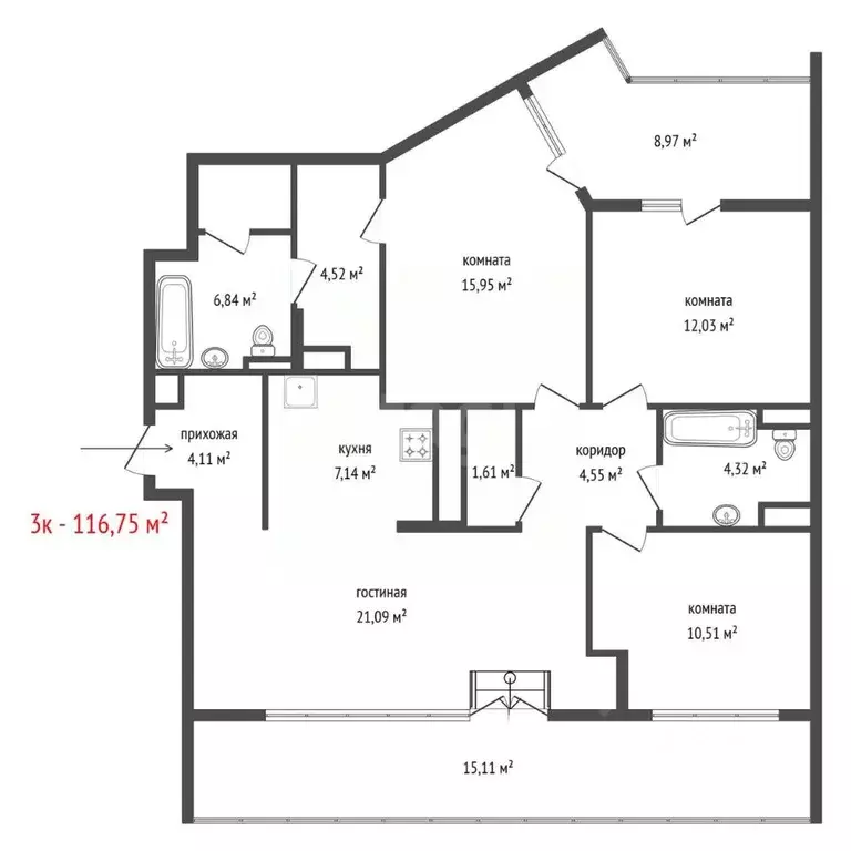 3-к кв. Свердловская область, Екатеринбург ул. Косотурская, 1В/2 ... - Фото 2