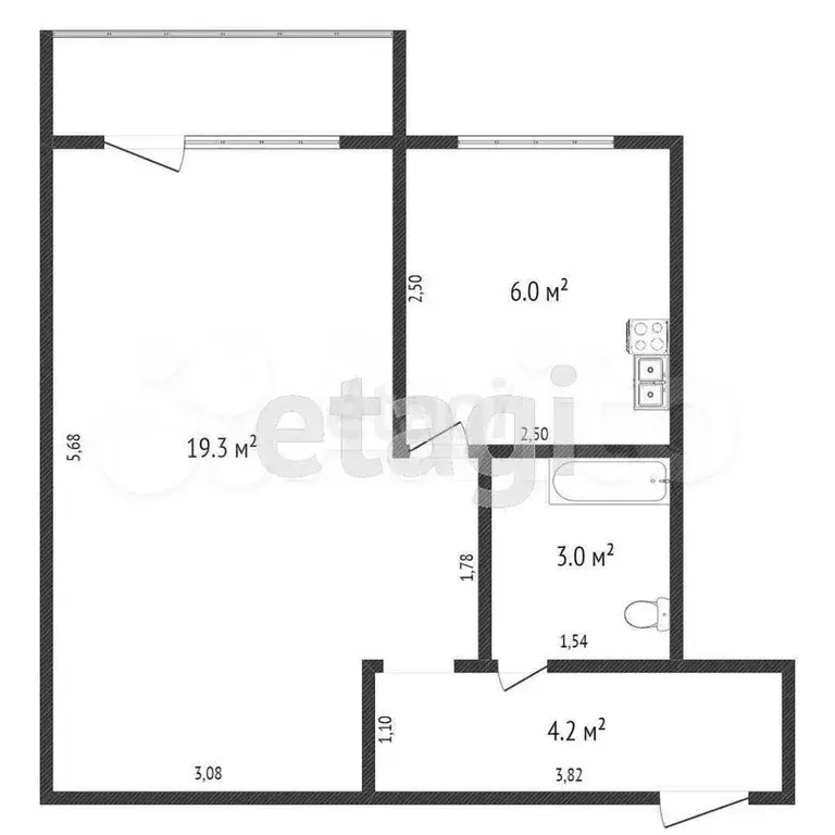 1-к. квартира, 32,7 м, 1/5 эт. - Фото 0