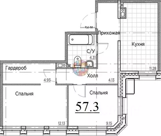 2-к кв. Санкт-Петербург 12-я Васильевского острова линия, 41к1 (57.34 ... - Фото 1