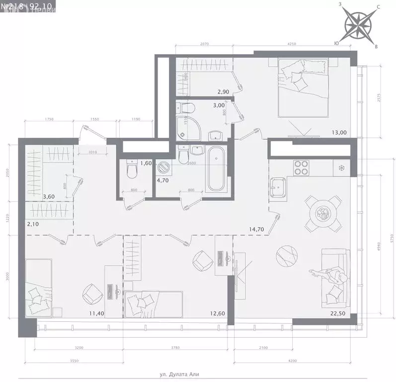 3-комнатная квартира: Казань, ЖК 1712 (92.1 м) - Фото 1