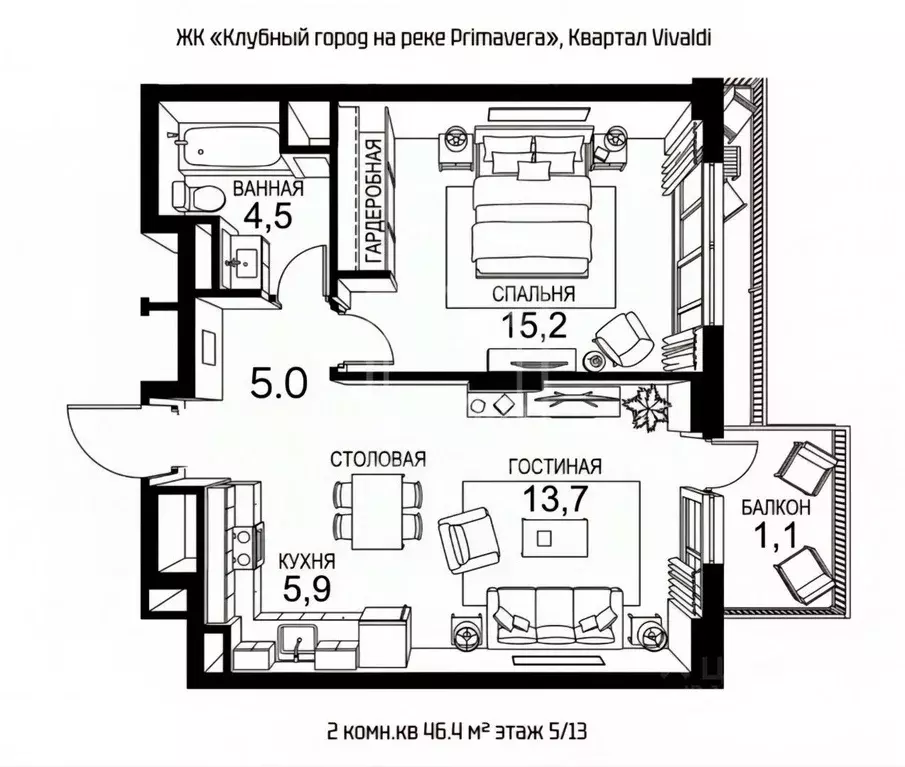 1-к кв. Москва Вивальди кв-л, Клубный Город на Реке Примавера жилой ... - Фото 2